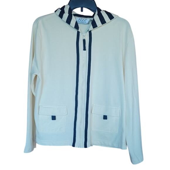 AW Sport Allyson Whitmore Zip Up Hoodie Butter Yellow Blue Stripes Women's Large - Picture 1 of 6